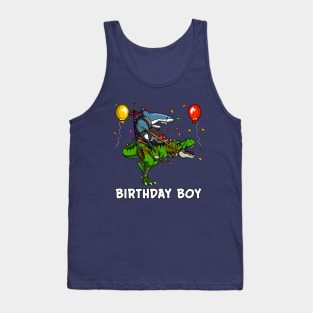 Birthday Boy Shark Ninja Riding Dinosaur Tank Top